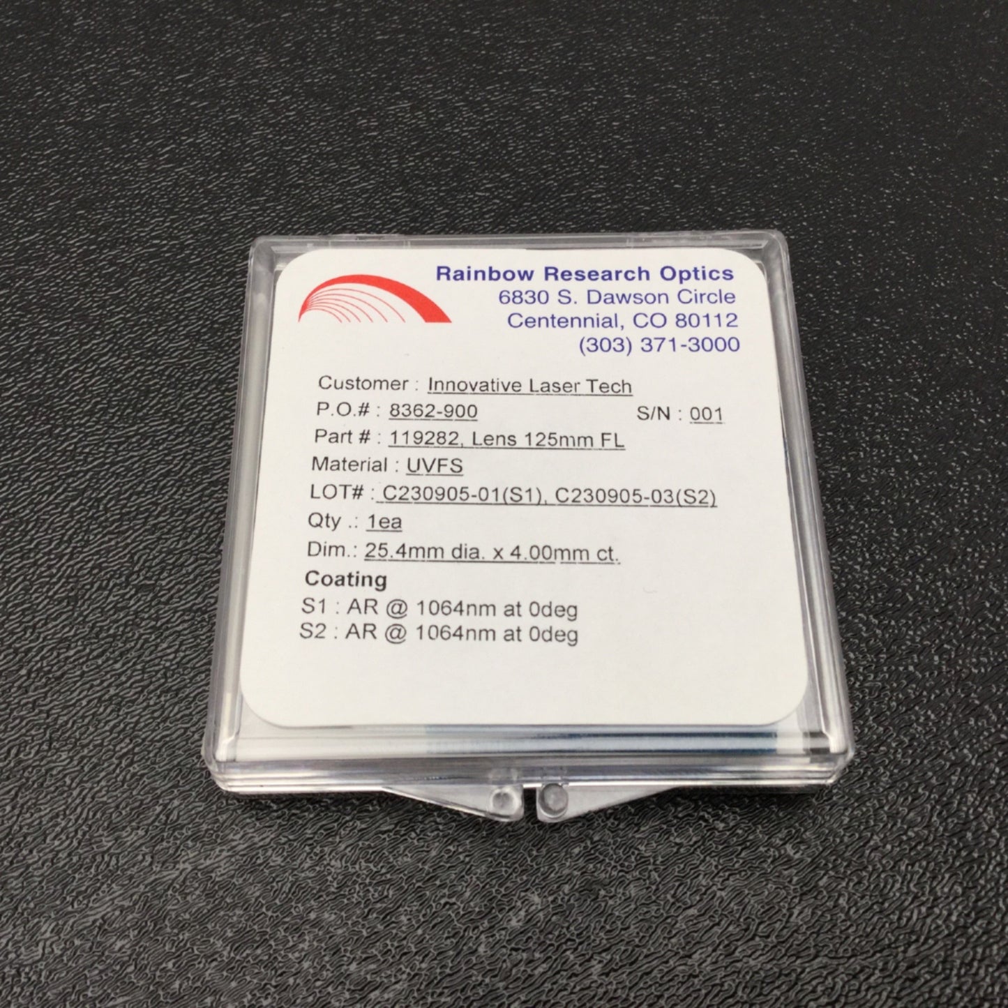 New Rainbow Research Optics 119282 BFCX-25.4-125.0-UV, Focal Length 125mm, AR 1064nm