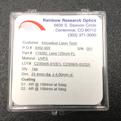 New Rainbow Research Optics 119282 BFCX-25.4-125.0-UV, Focal Length 125mm, AR 1064nm
