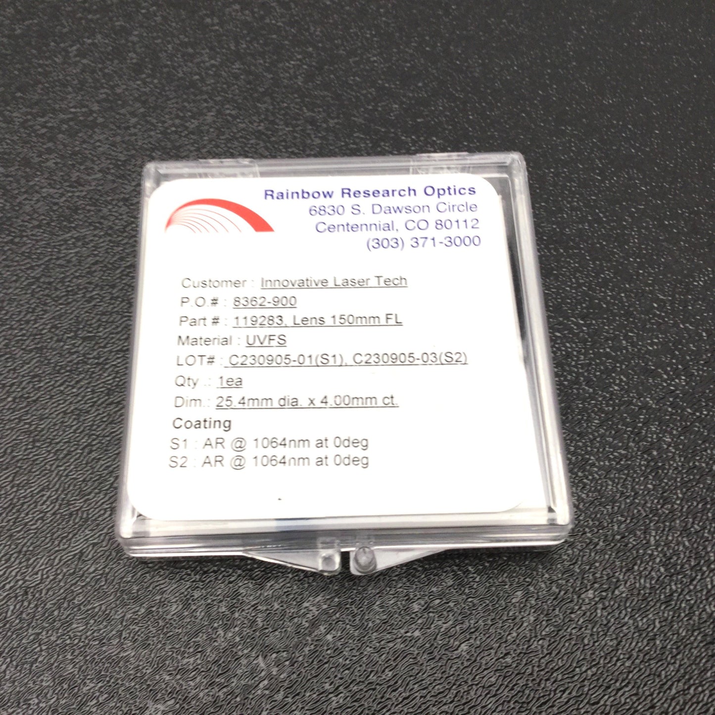 New Rainbow Research Optics 119283 BFCX-25.4-150.0-UV, Focal Length 150mm, AR 1064nm