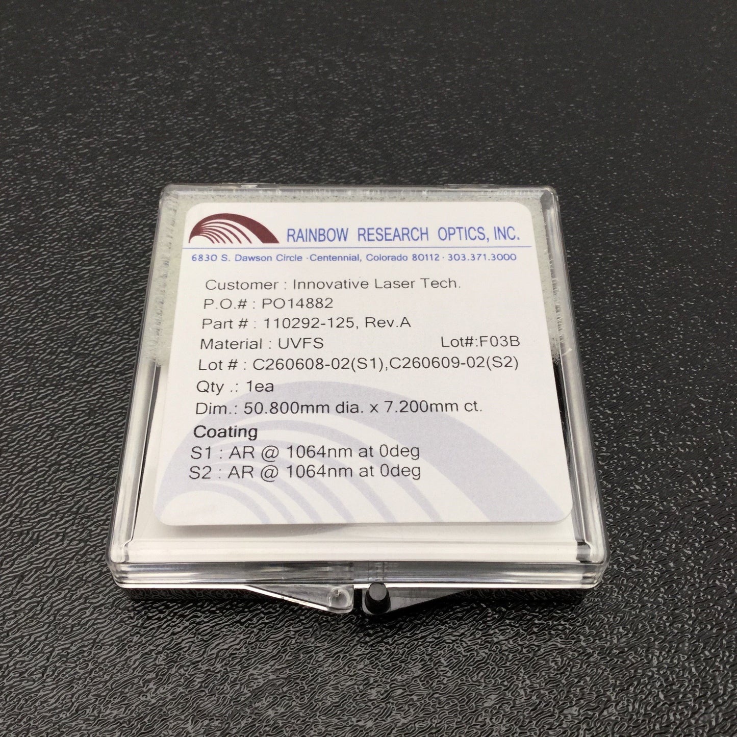 New Rainbow Research Optics 110292-125 BX-50.8-127.5-UV Focal Length 125mm AR 1064nm