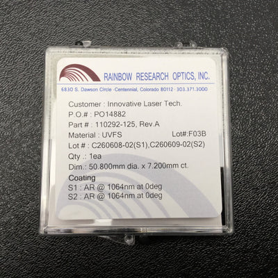 New Rainbow Research Optics 110292-125 BX-50.8-127.5-UV Focal Length 125mm AR 1064nm