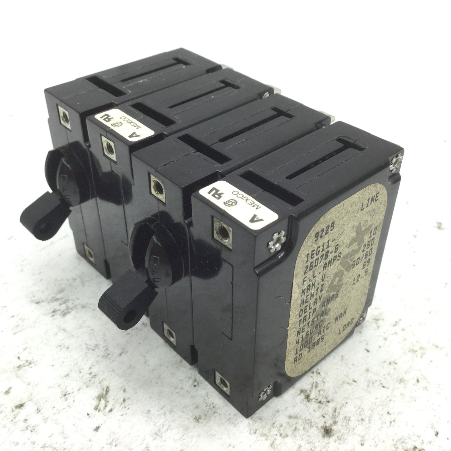 Used Lot of 2 Airpax IEG11-26078-6 Circuit Breakers 10A 250V 50-60Hz Trip 12.5A