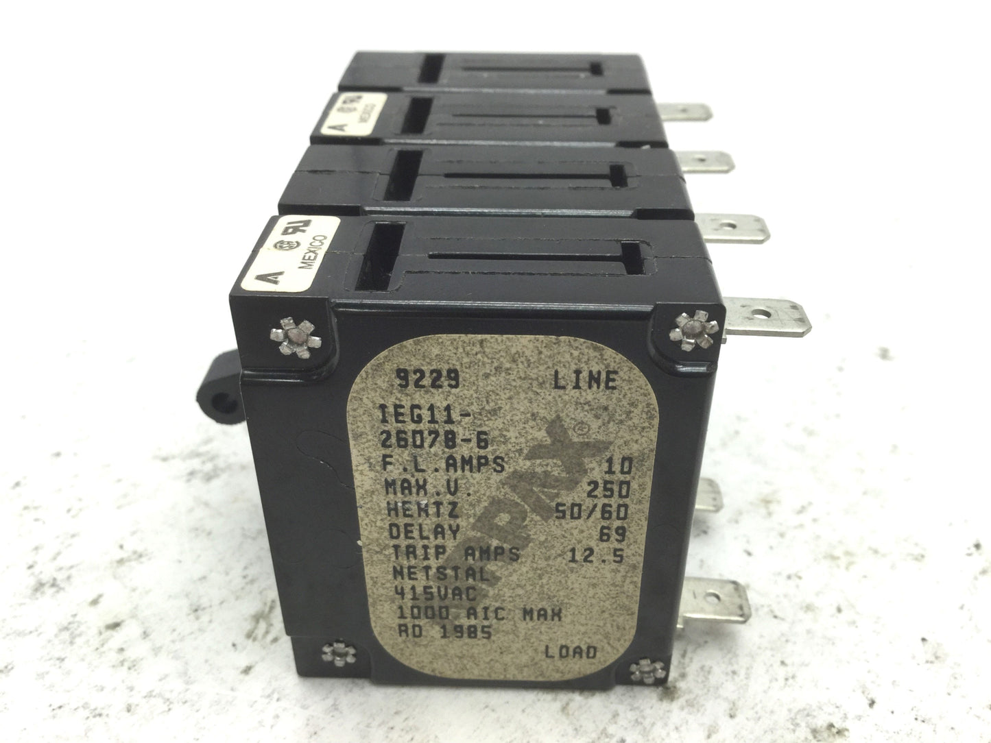 Used Lot of 2 Airpax IEG11-26078-6 Circuit Breakers 10A 250V 50-60Hz Trip 12.5A