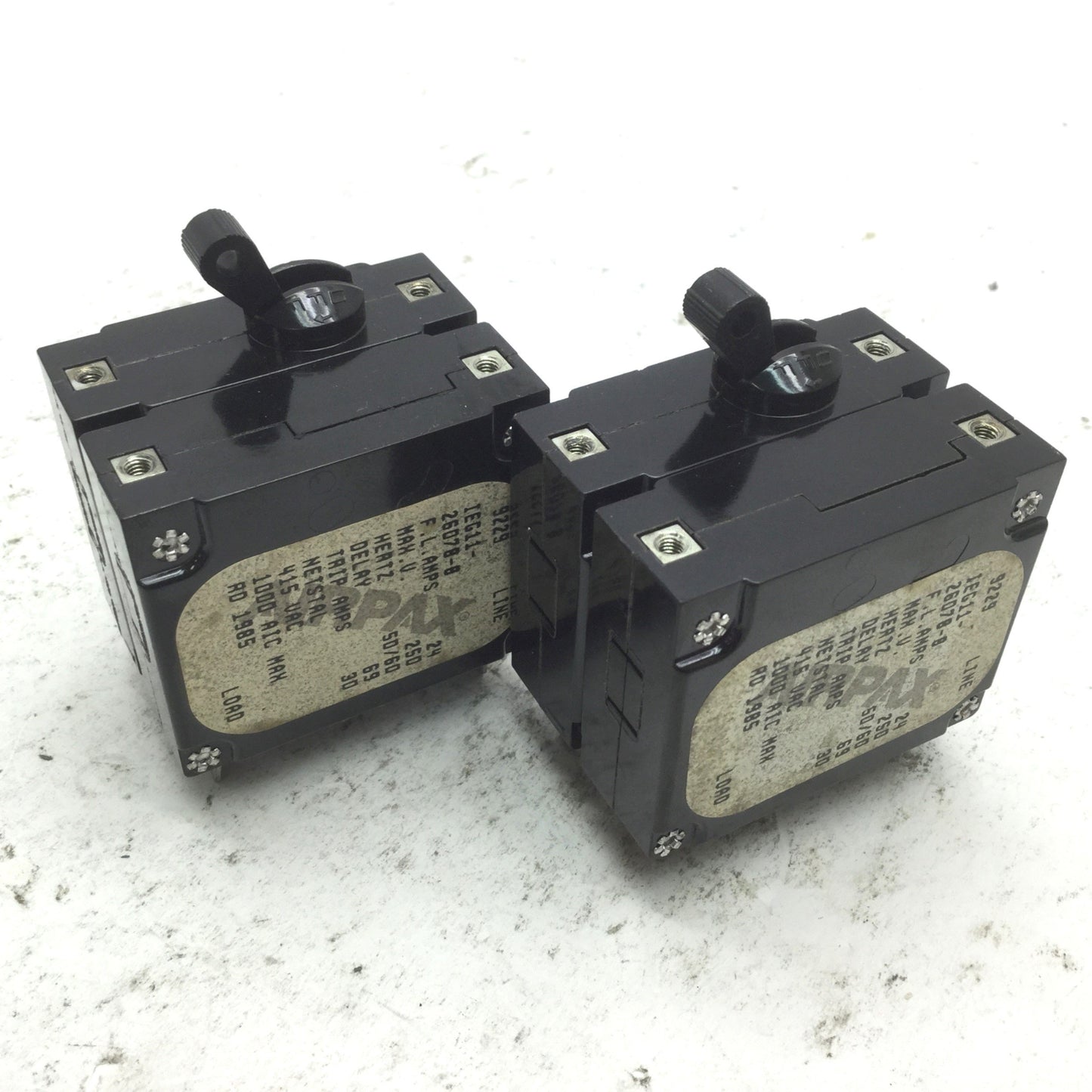 Used Lot of 2 Airpax IEG11-26078-8 Circuit Breakers 24A 250V 50-60Hz Trip 30A