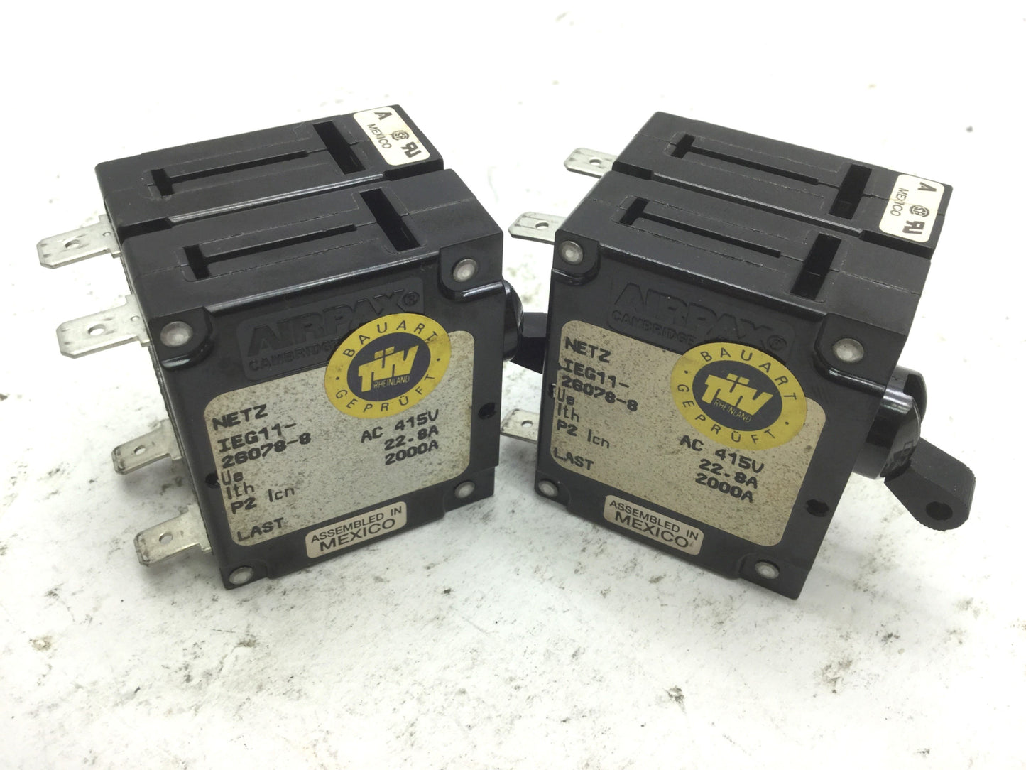 Used Lot of 2 Airpax IEG11-26078-8 Circuit Breakers 24A 250V 50-60Hz Trip 30A