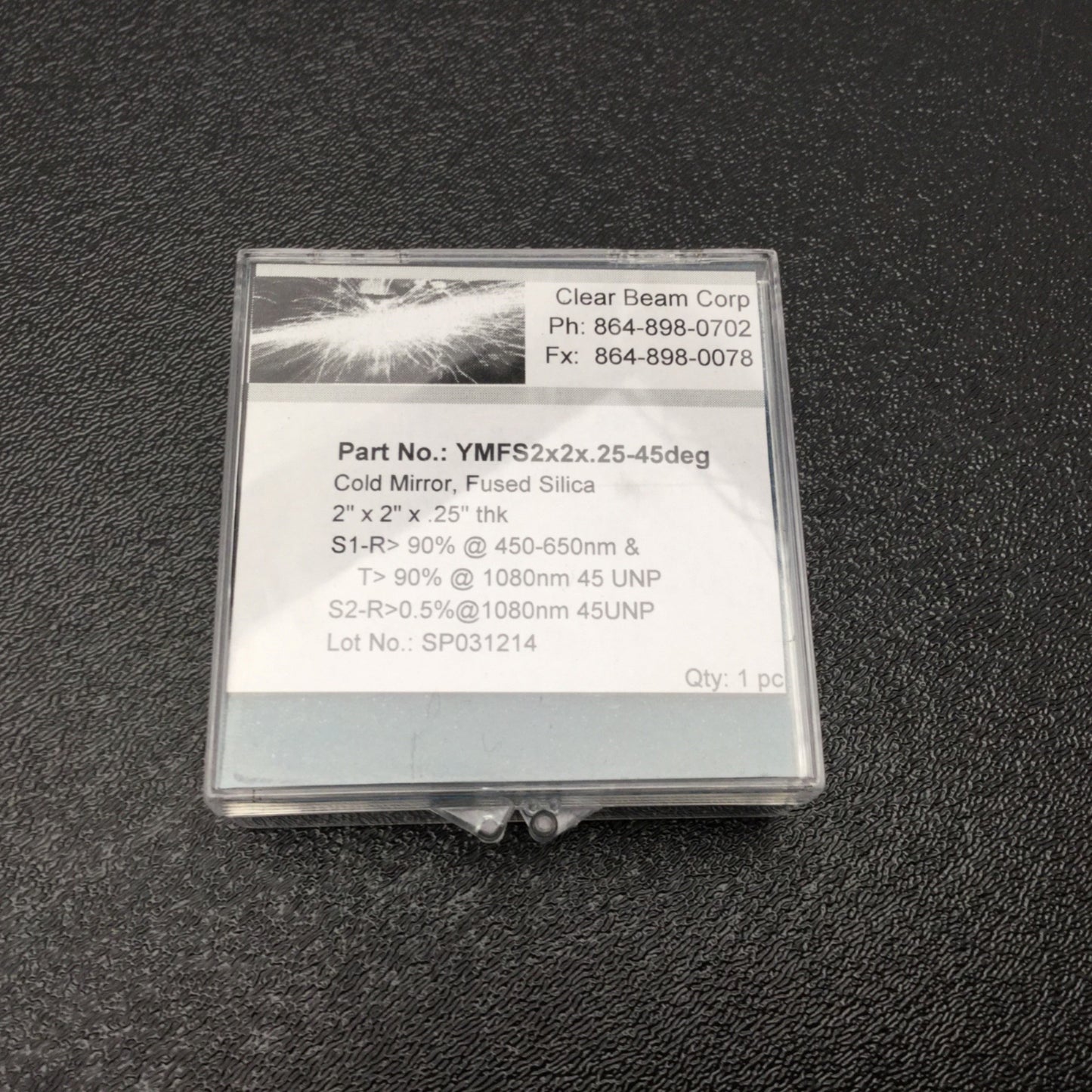 New Clear Beam Corp YMFS2x2x.25-45deg YAG Cold Mirror, Fused Silica, 2"x2"x0.25"