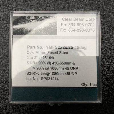 New Clear Beam Corp YMFS2x2x.25-45deg YAG Cold Mirror, Fused Silica, 2"x2"x0.25"