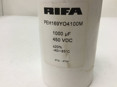 Used Rifa PEH169YO4100M 1000uf 450VDC Electrolytic Capacitor, +/-20%, DC