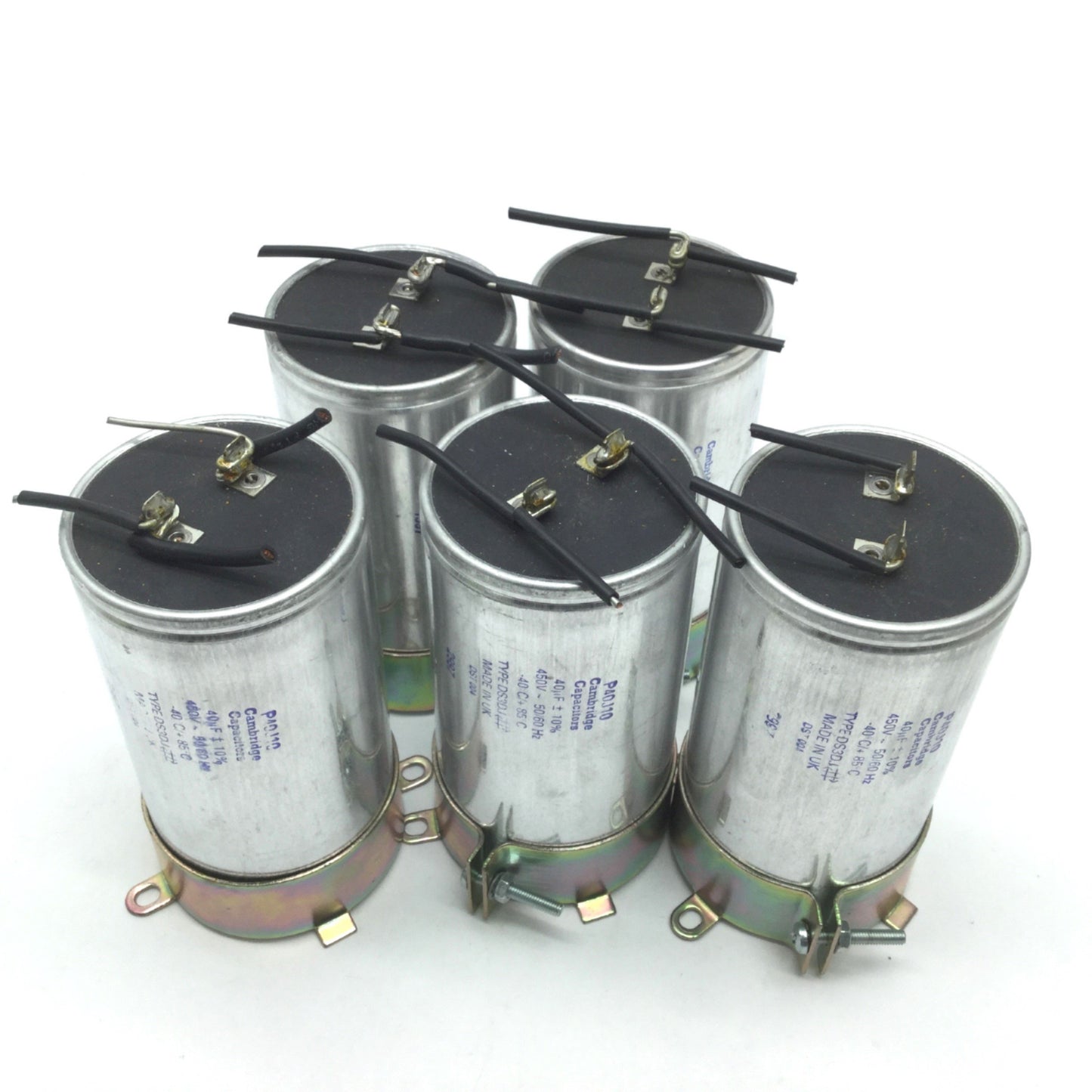 Used Lot of 5 Cambridge Capacitors P40J10 40uf 450VAC Electrolytic Capacitors +/- 10%