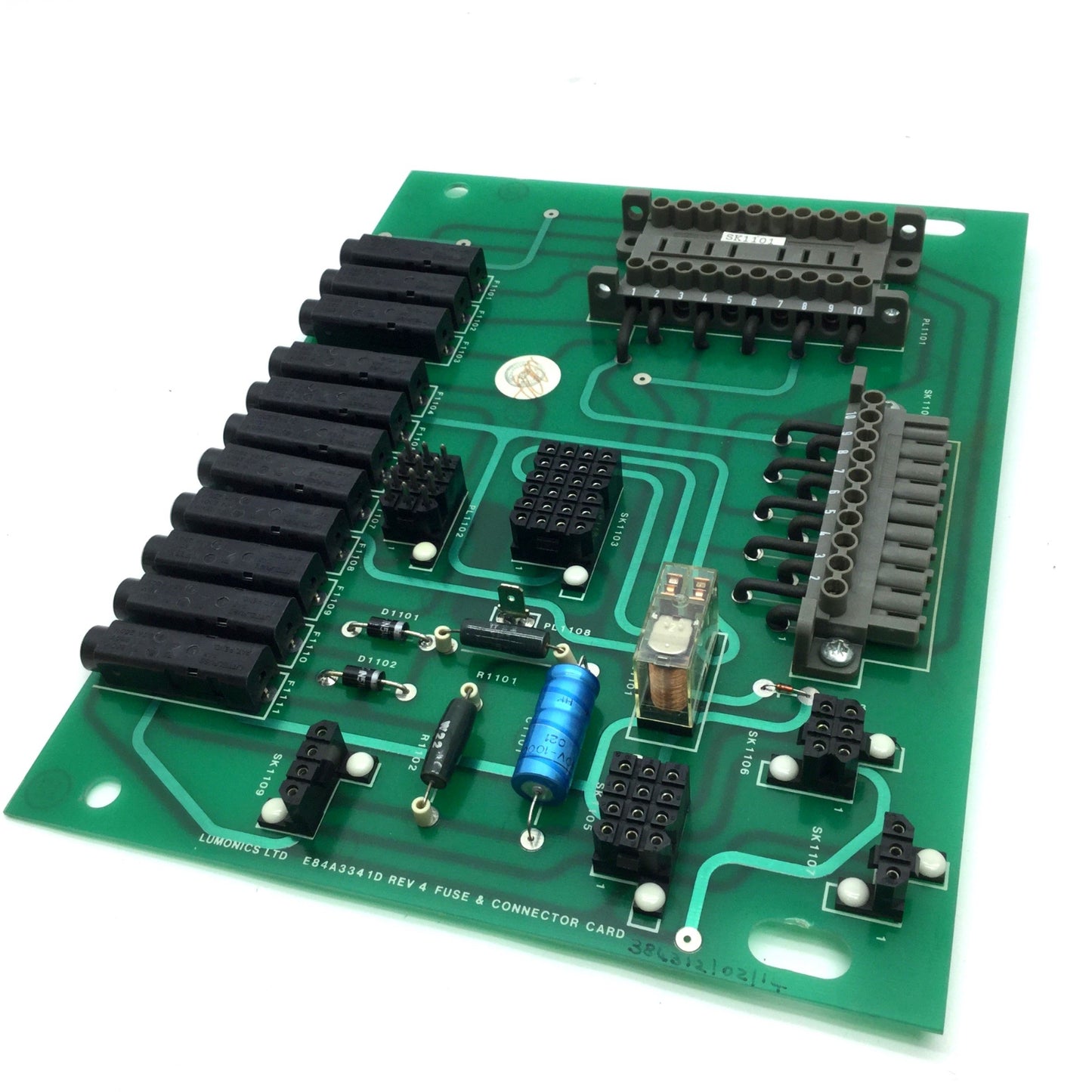Used Lumonics E84A3341D Fuse and Connector Card Rev 4, 11x Fuse Holders, 415V Fuses