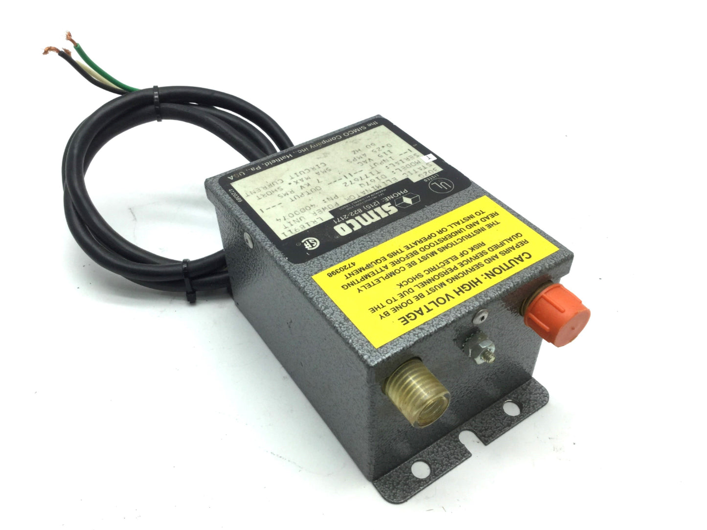 Used Simco 4000074 D 167Q Static Eliminator Power Unit In: 115VAC 0.25A, Out: 7kV RMS