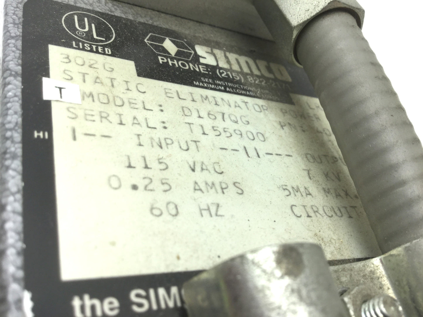 Used Simco 4000074 D 167Q Static Eliminator Power Unit In 115VAC Out 7kV & Air Gun