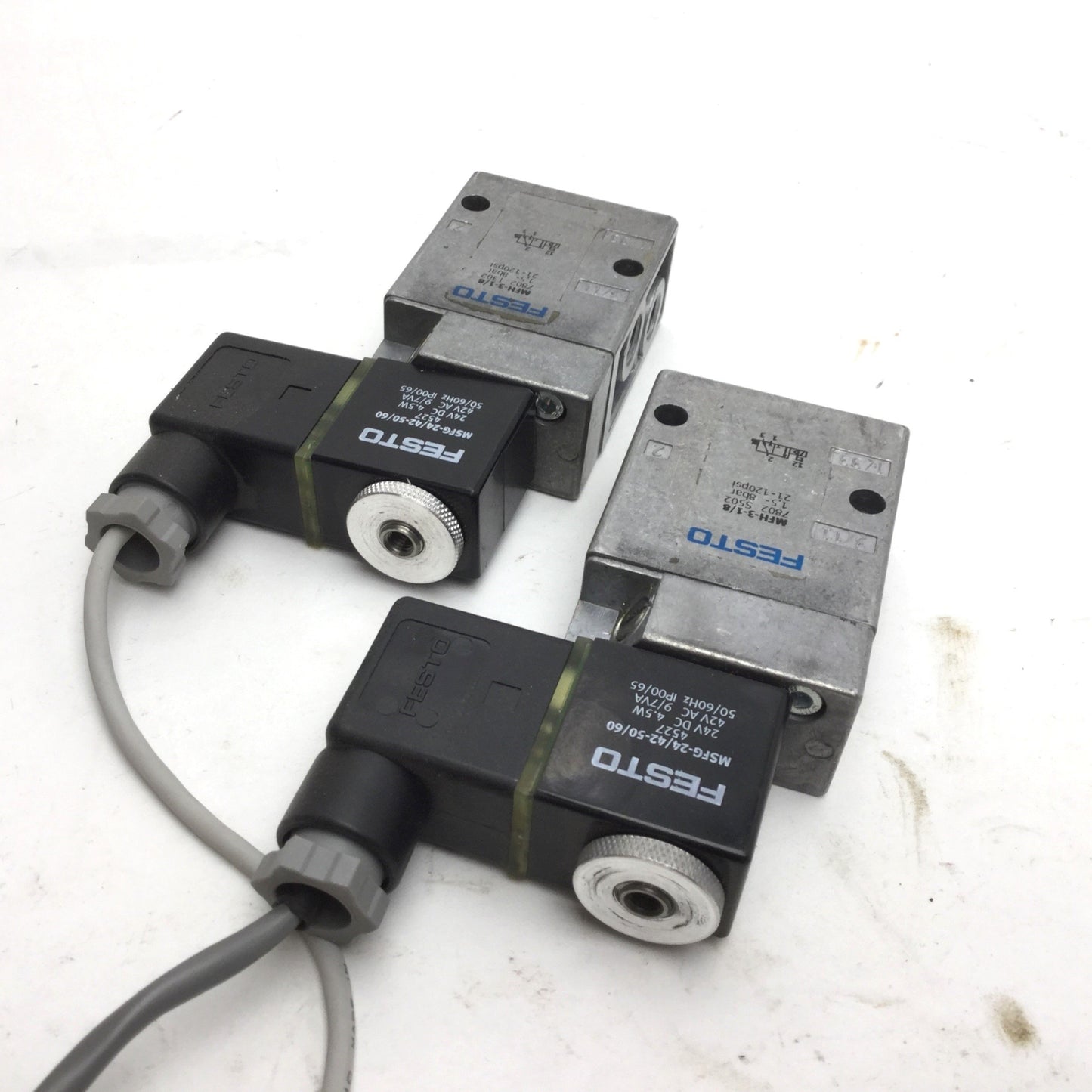 Used Lot of 2 Festo MFH-3-1/8 Solenoid Valve, 2-Pos 3-Way MSFG-24/42-50/60