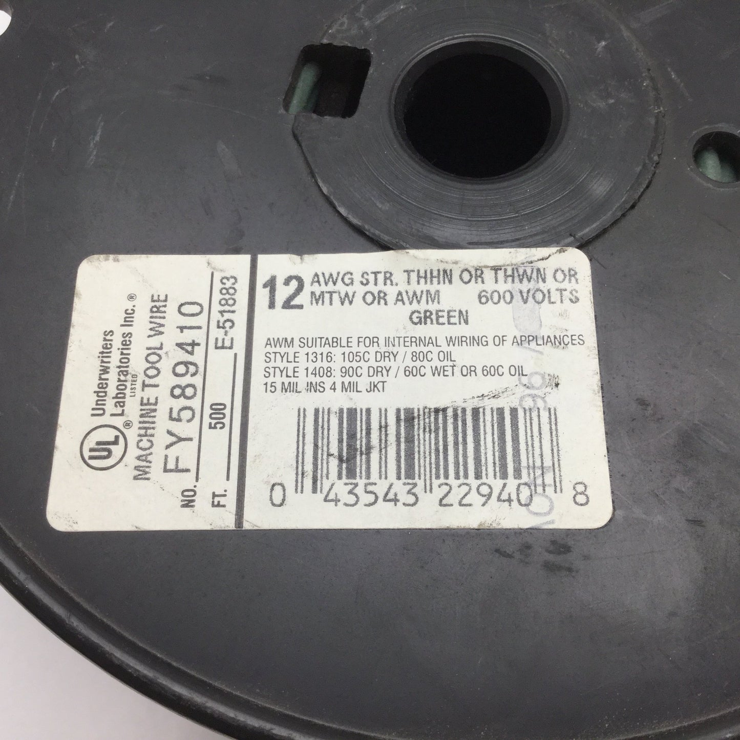 New – Open box Underwriters Laboratories FY589410 Machine Tool Wire Spool, Length ~275ft, 12AWG