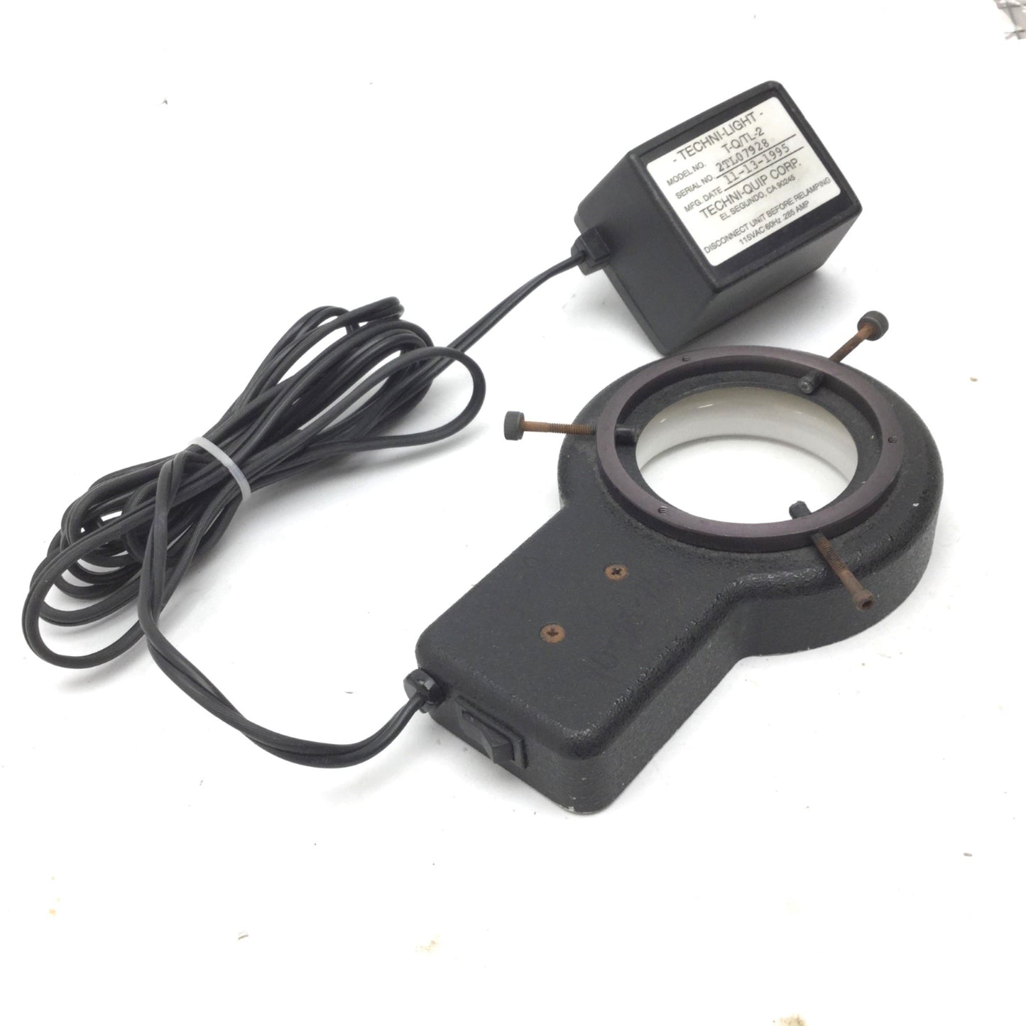 Used Techni-Quip Techni Light T-Q/TL-2 Microscope Ring Illuminator, 115VAC, Black