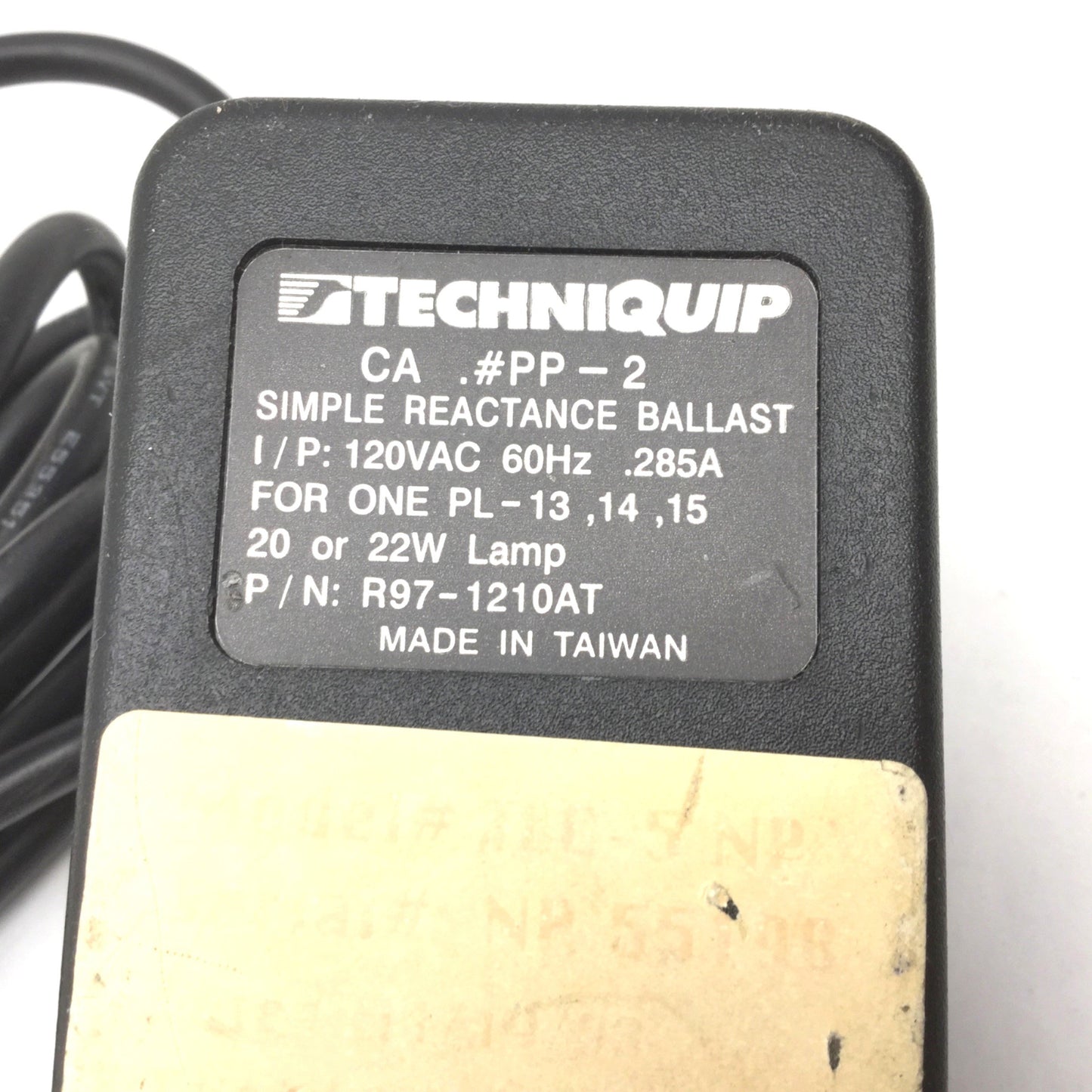 Used TechniQuip PP-2 Simple Reactance Ballast, 120V, 60HZ, .285A, w/Bulb