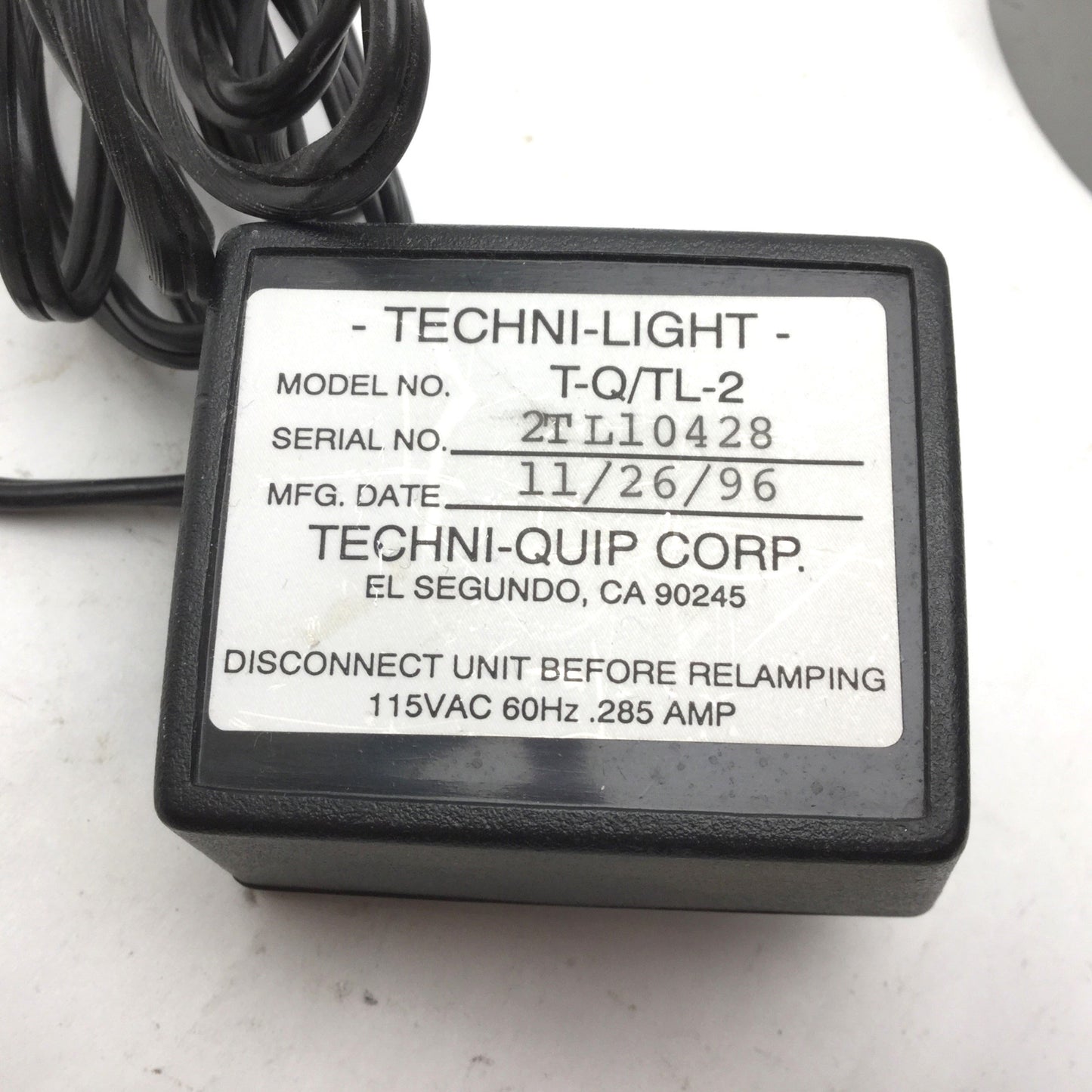 Used Techni-Quip T-Q/TL-2 Techni Light 2 Microscope Ring Illuminator, 115VAC, Grey