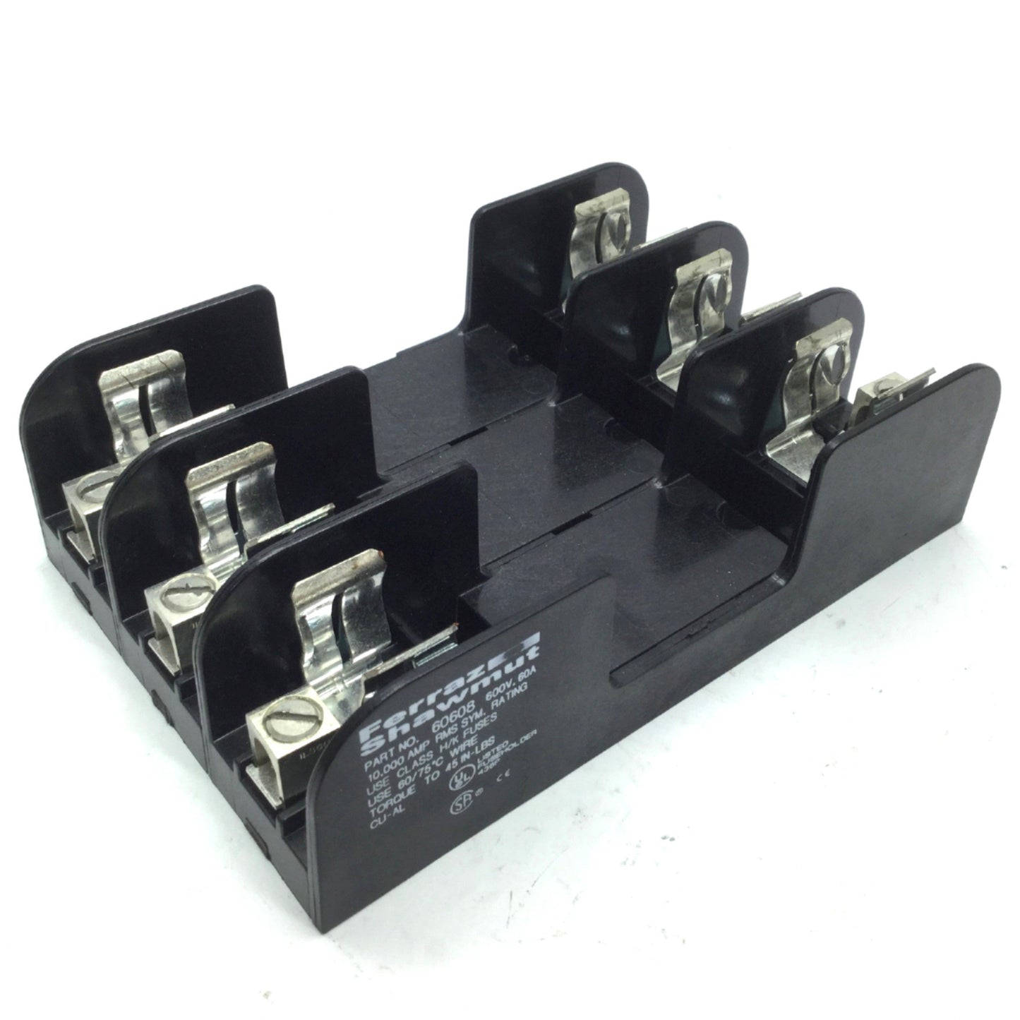 Used Ferraz Shawmut 60608 Fuse Holder, 600V 60A, 3-Pole, Class H/K Fuses