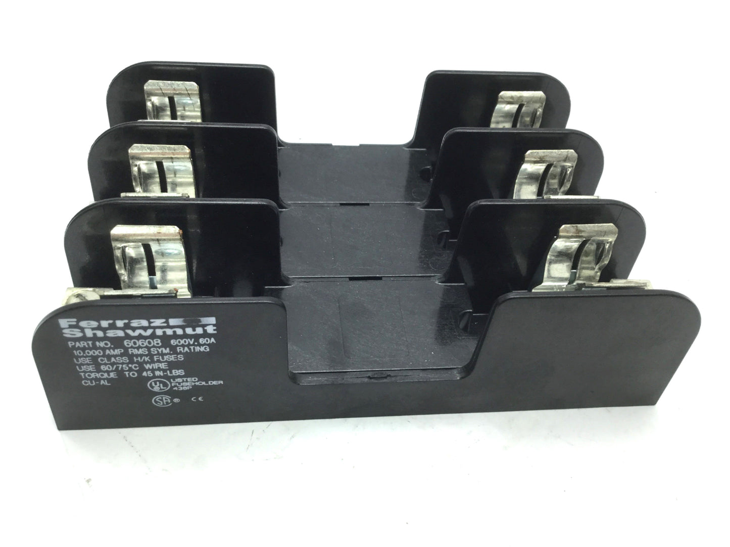 Used Ferraz Shawmut 60608 Fuse Holder, 600V 60A, 3-Pole, Class H/K Fuses