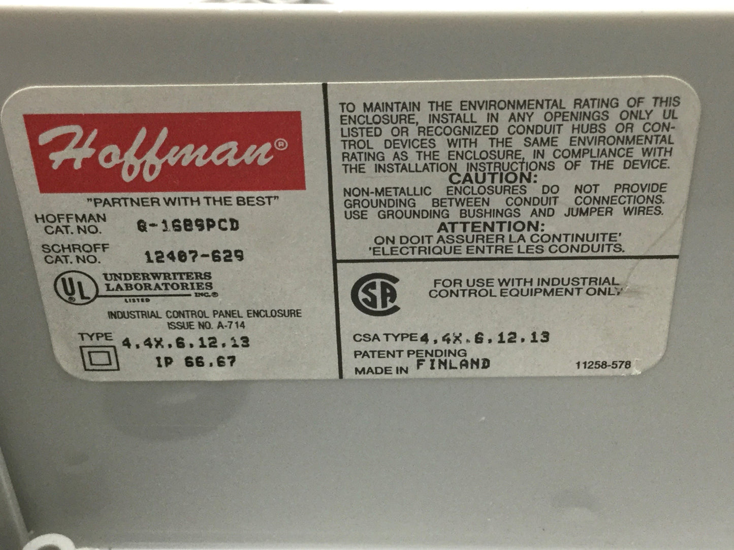 Used Hoffman Q-1689PCD Pushbutton Polycarbonate Enclosure Box 153 x 73 x 79mm