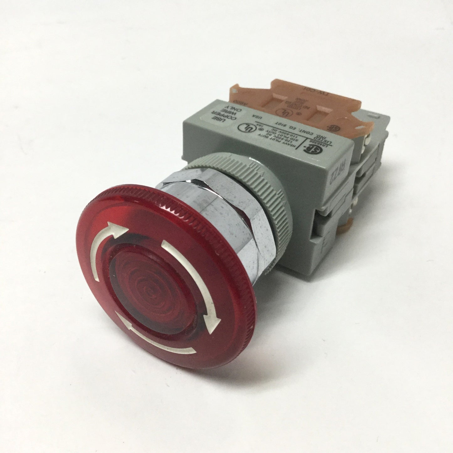 Used Idec AVLW49902D-R-24V Illuminated Emergency E-Stop Pushbutton Switch, 24V LED