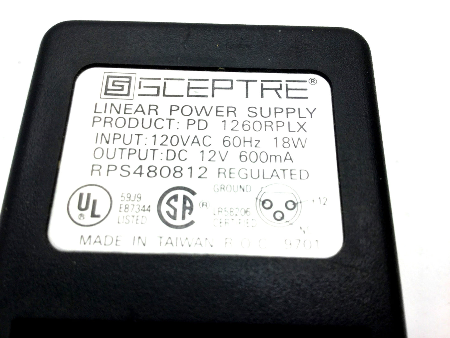 Used Septre PD 1260RPLX Linear Power Supply, In: 120VAC, Out: 12VDC 0.6 A XLR 3-Pin