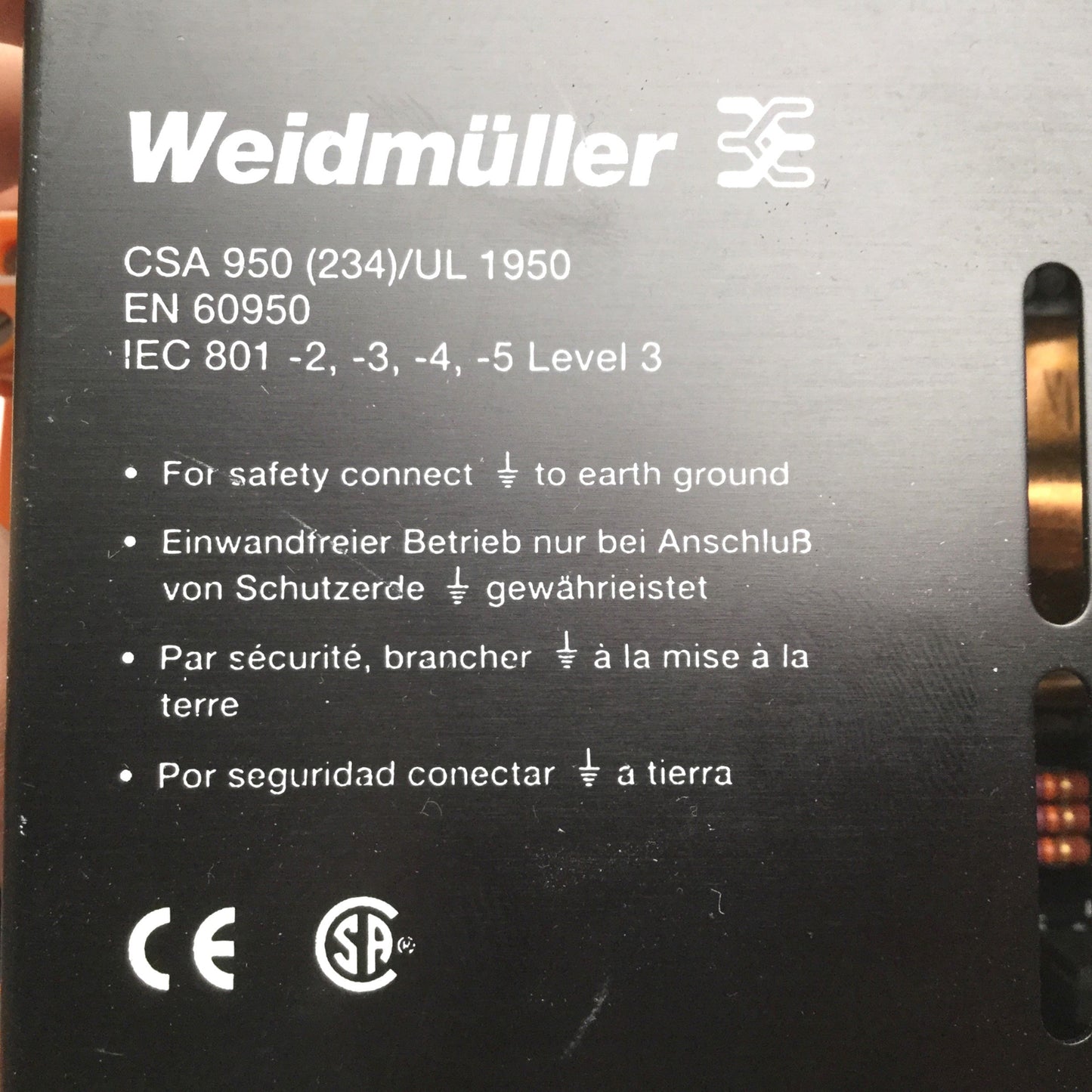 Used Weidmuller CSA 950 (234) /UL 1950 Power Supply, Out: 24VDC 5A, In: 115-230VAC