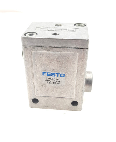 Used Festo VAK-1/4 6890 Vacuum Generator, G1/4, Max Vacuum: 80%, Pressure: 1.5-10bar