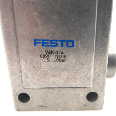 Used Festo VAK-1/4 6890 Vacuum Generator, G1/4, Max Vacuum: 80%, Pressure: 1.5-10bar