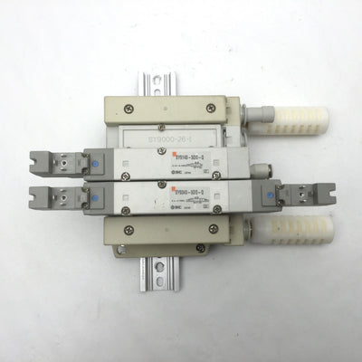 Used Bank Of SMC SY9140-5D0-Q and SY9340-5D0-Q 5 Port Solenoid Valves 24VDC 0.7MPa
