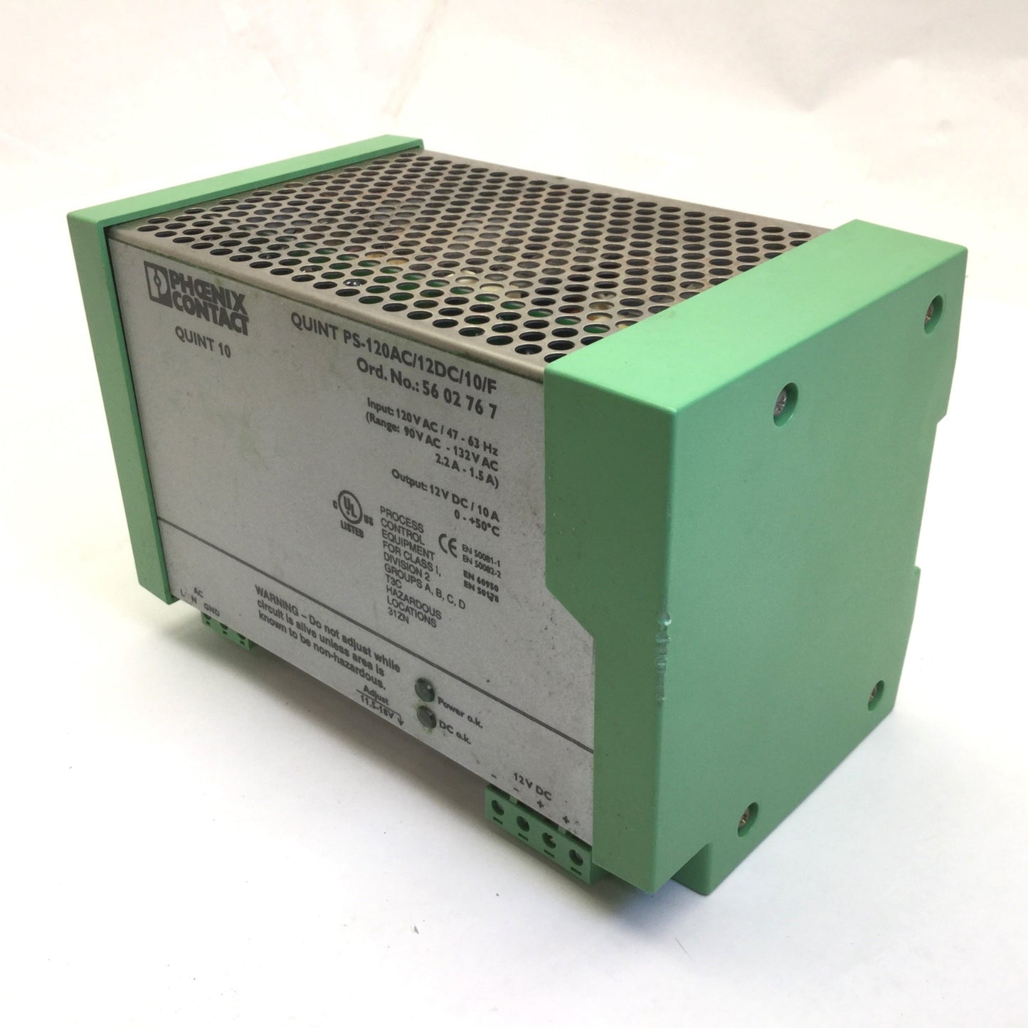 Used Phoenix QUINT PS-120AC/12DC/10/F Power Supply, 120VAC, 47-63Hz, Out: 12VDC