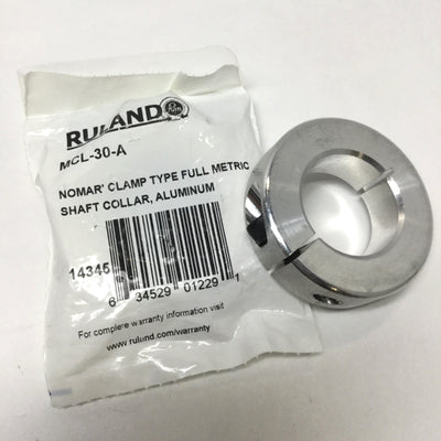 New – Open box Lot of 2 Ruland MCL-30-A Shaft Collars, One-Piece Clamp, Aluminum, 30mm Bore