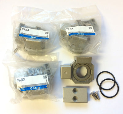 New – Open box Lot of 4 SMC Y61-N04 T-Interface Mounting Manifold Spacer 1/2" NPT Port Size