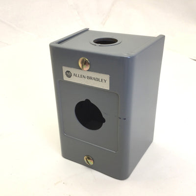 Used Allen-Bradley 800H-1HZ E-Stop Enclosure, Grey, Series L, Has Holes