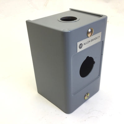 Used Allen-Bradley 800H-1HZ E-Stop Enclosure, Grey, Series L, Has Holes