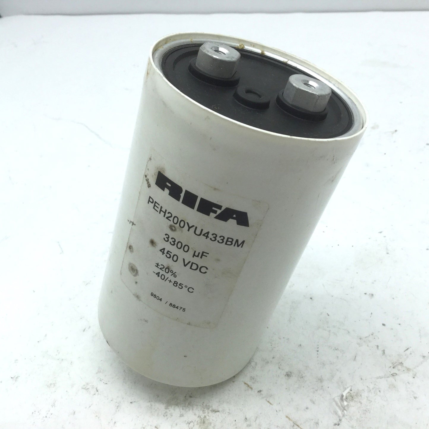 Used Rifa PEH200YU433BM Capacitor, Rating: 3300µF 450VDC 3" Diameter x 5.5" Long
