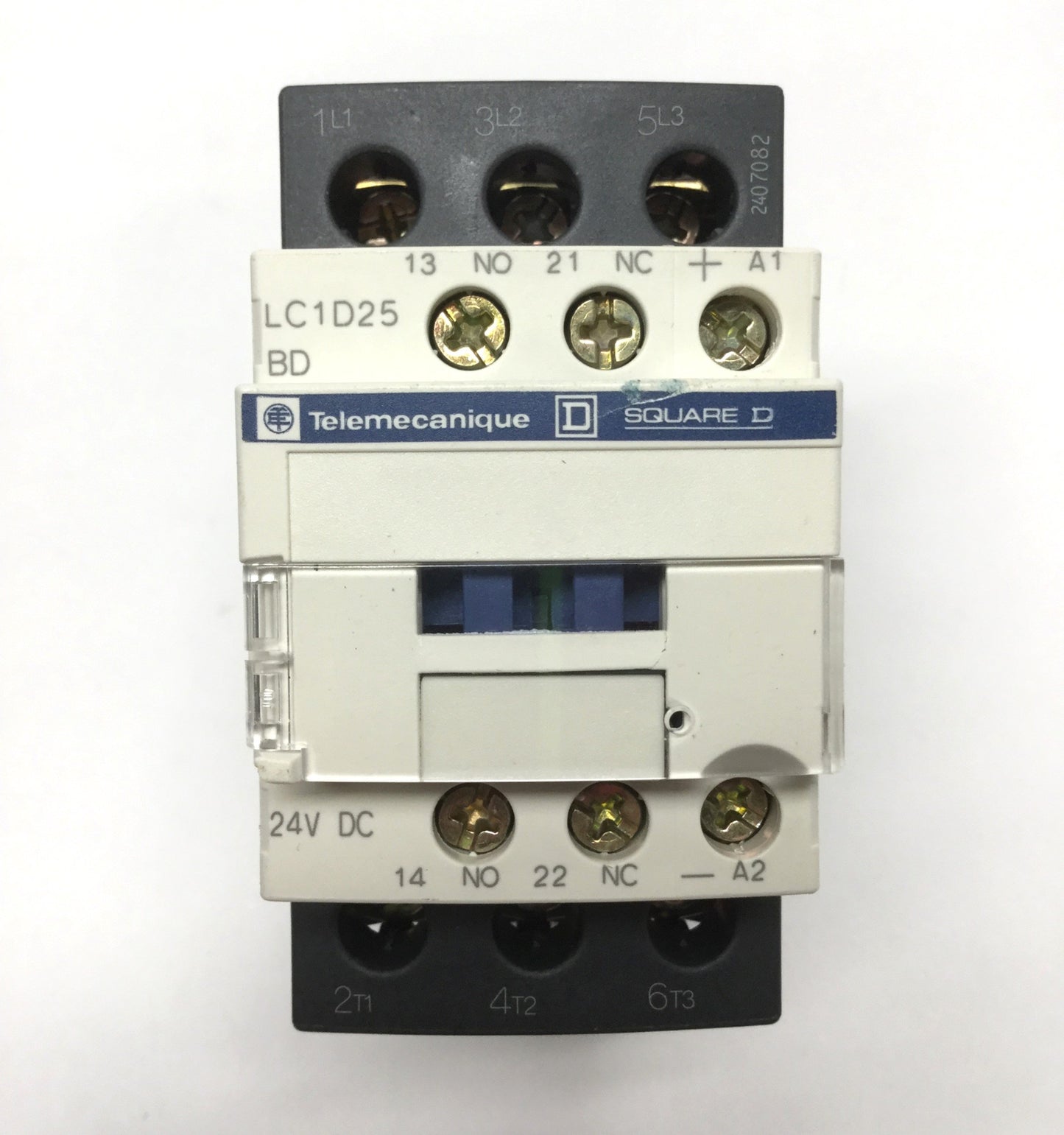 Used Telemecanique LC1D25BD TeSys IEC Contactor, 3-Pole, 24VDC Coil w/LAD4TBDL Diode