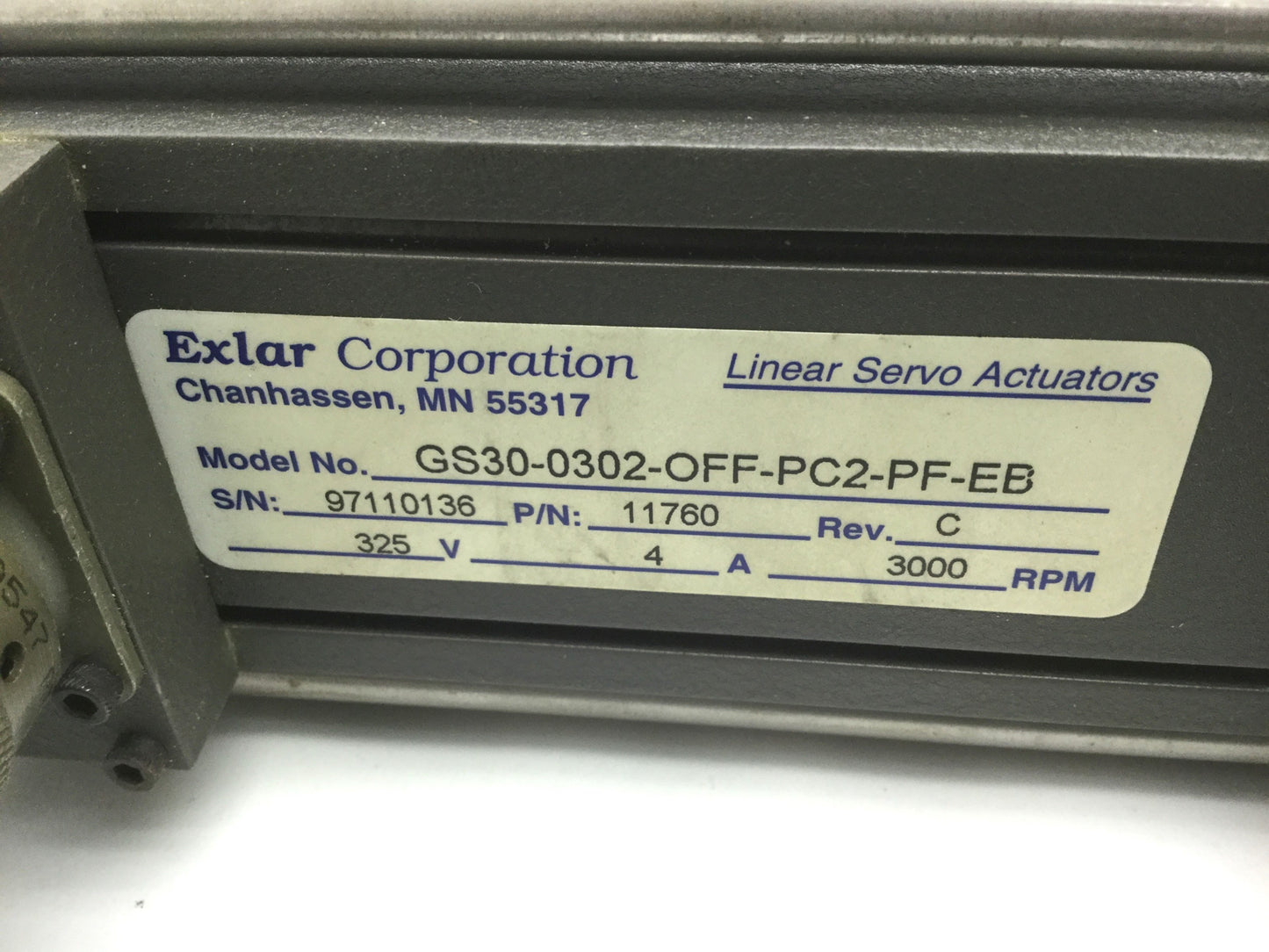 Used EXLAR GS30-0302-OFF-PC2-PF-EB Electric Linear Actuator, Stroke: 3", 3" Frame