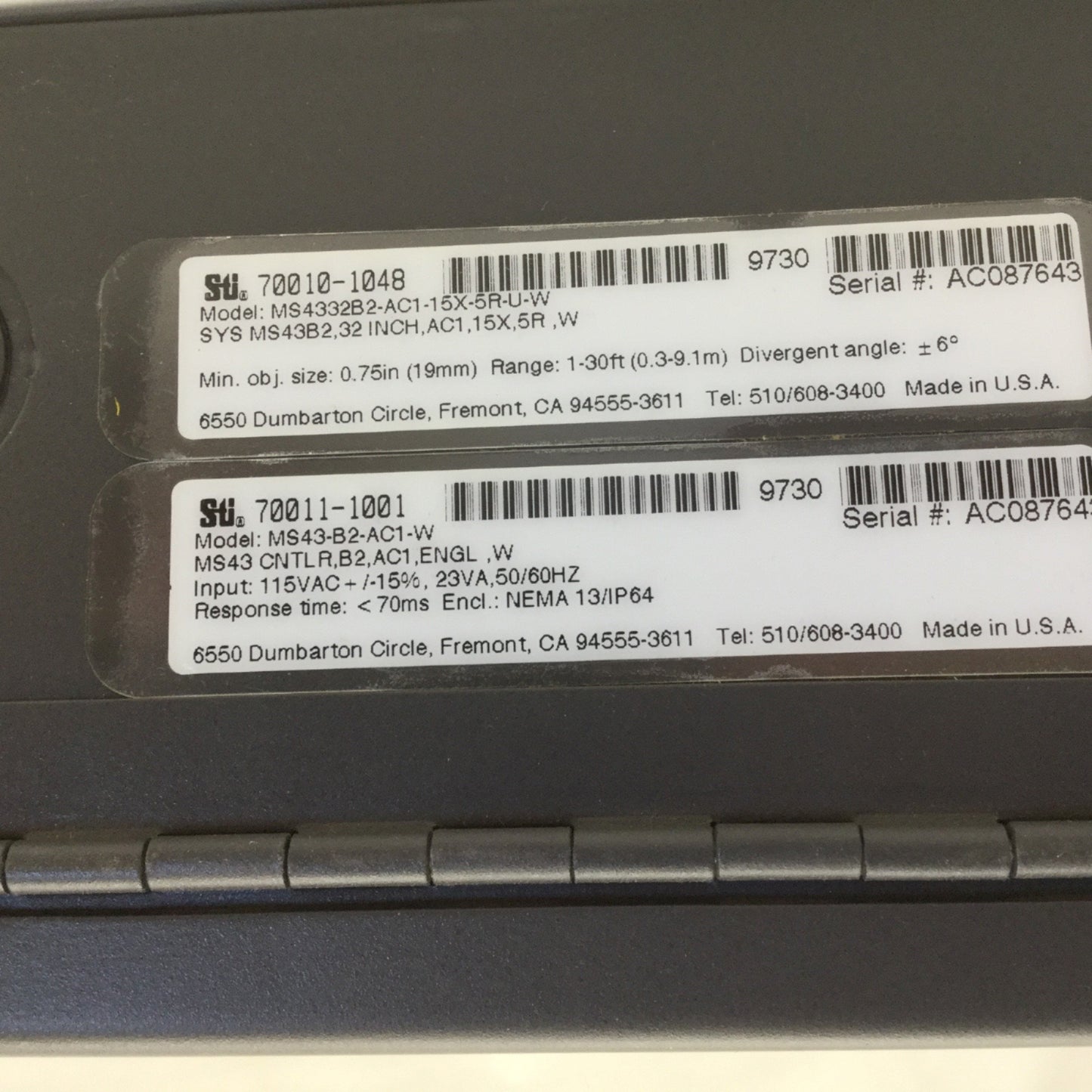 Used STI MiniSafe-B/FlexSafe 4300B-2 MS43-B2-AC1-W Light Curtain Controller