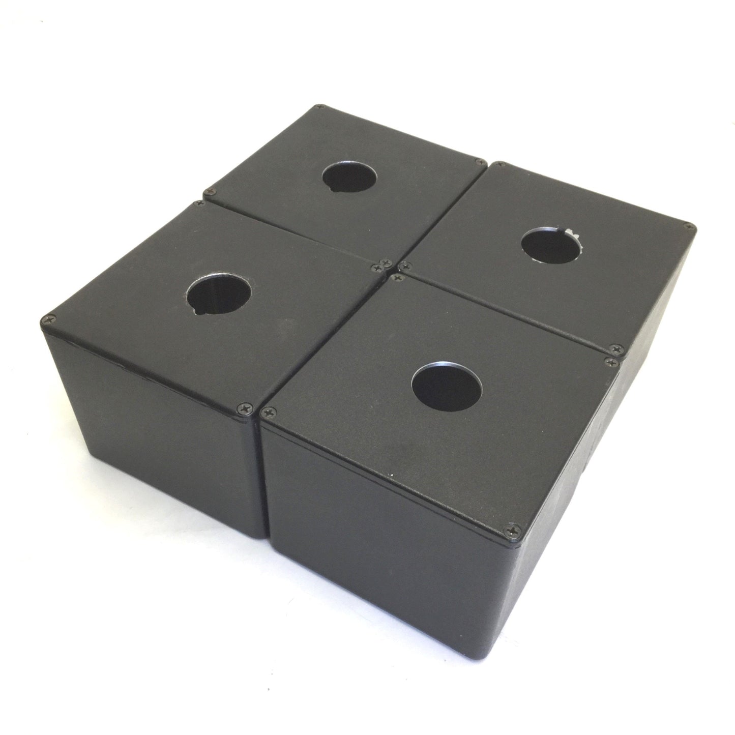 Used Lot of 4 Aluminum Enclosures, Dimensions: 4 3/4" x 4 3/4" x 3 3/4" *Has Holes*
