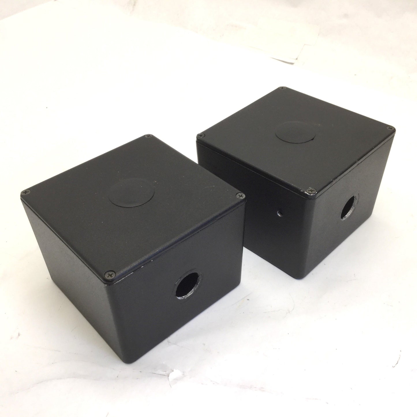 Used Lot of 2 Aluminum Enclosures, Dimensions: 4 3/4" x 4 3/4" x 3 3/4" *Has Holes*