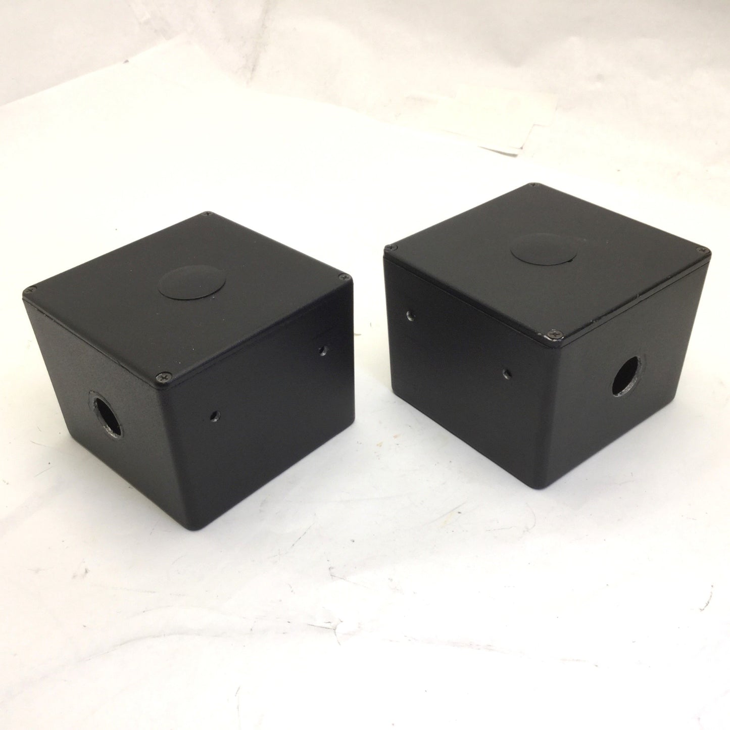 Used Lot of 2 Aluminum Enclosures, Dimensions: 4 3/4" x 4 3/4" x 3 3/4" *Has Holes*