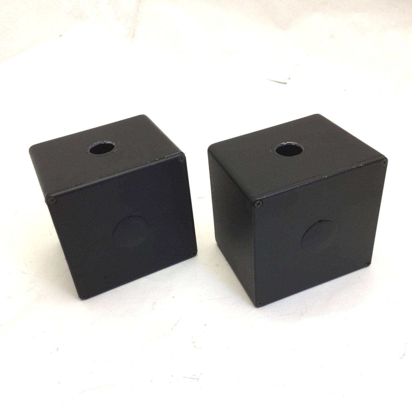 Used Lot of 2 Aluminum Enclosures, Dimensions: 4 3/4" x 4 3/4" x 3 3/4" *Has Holes*