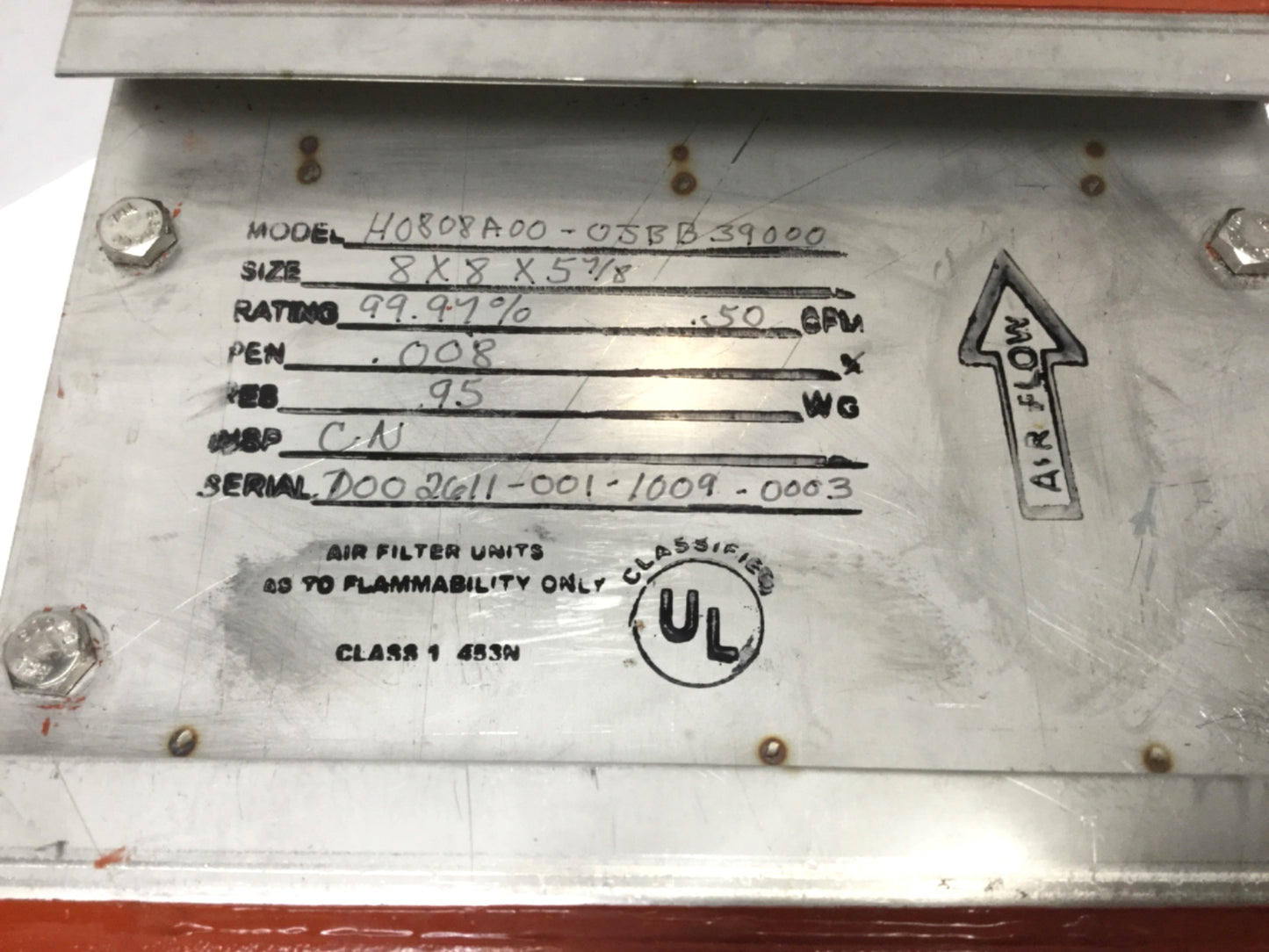 Used Steris P117917094 Reliance Washer HEPA Filter 99.97%, 50 CFM, 8"x 8"x 5-7/8"