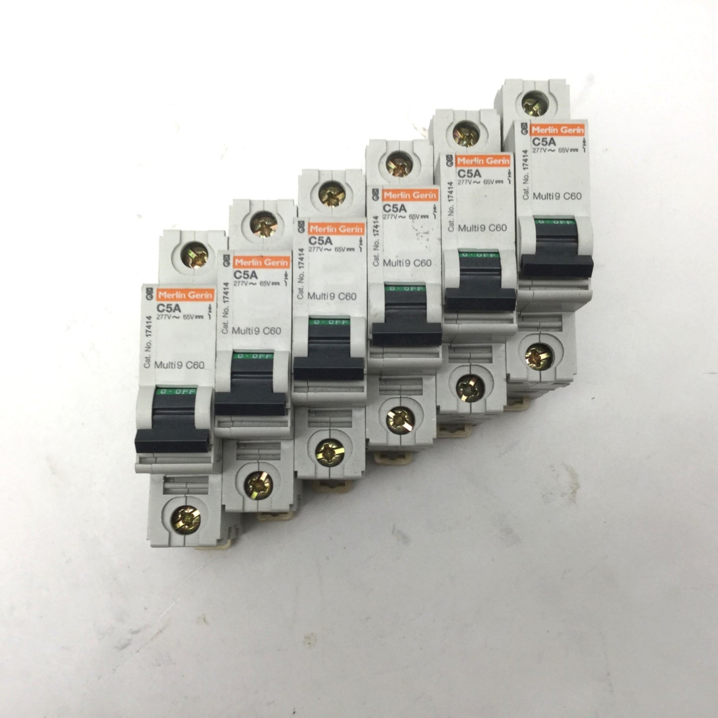 Used Lot of 6 Merlin Gerin Multi9 C60 C5A Circuit Breaker, 277VAC, Single-Pole