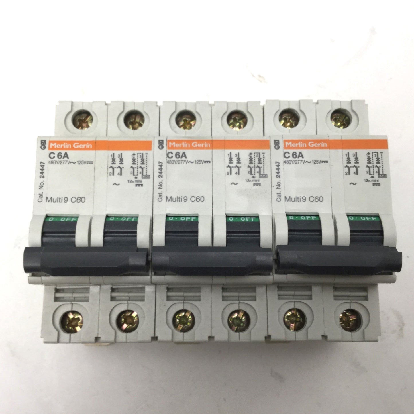 Used Lot of 3 Merlin Gerin Multi9 C60 Circuit Breakers, 2-Pole, C-Curve, Rating: 6A