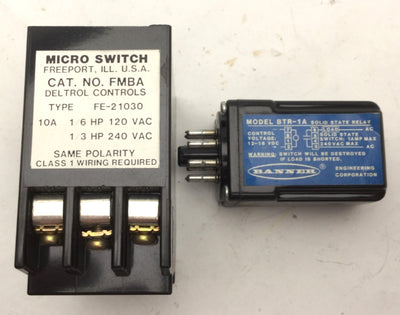 Used Banner BTR-1A Solid State Relay & Micro Switch FMBA, 1/6HP 120VAC, 1/6HP 240VAC