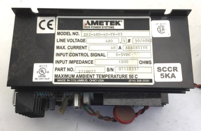 Used AMETEK ZF2-480-40-FK-03 Power Controller, 3 Ph, Line Voltage: 480VAC, 50/60Hz
