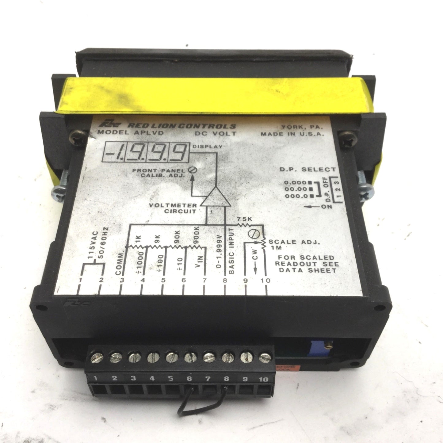 Used Red Lion Controls APLVD400 DC Volt Meter, 4-Digit LED Display, Supply: 115VDC