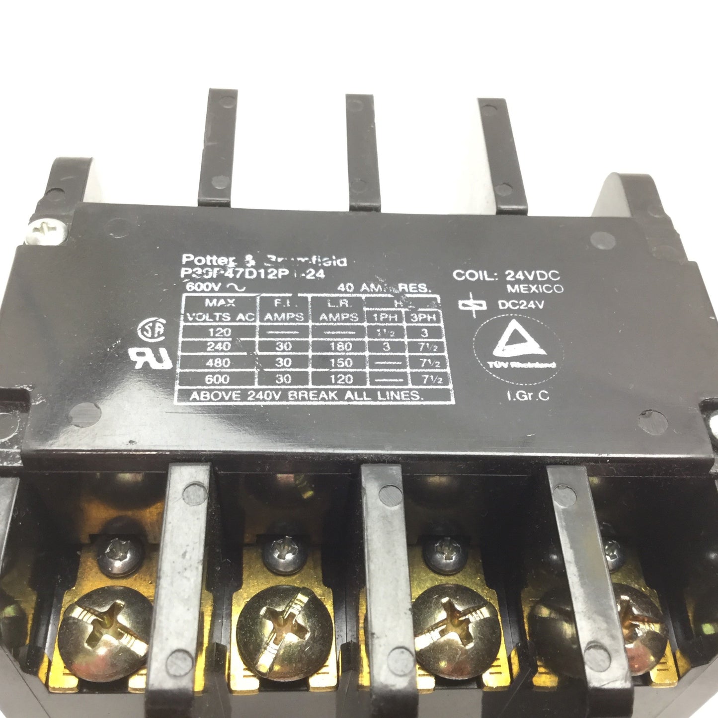 Used Potter & Brumfield P30P47D12P1-24 Contactor, Coil 24VDC, 4-Pole, Contact 600VAC